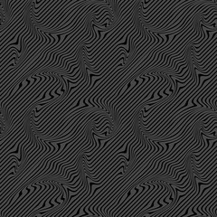 Abstract Illustration of Black and Gray Striped Background with Geometric Pattern and Visual Distortion Effect. Optical illusion and Curved lines. Op art.
