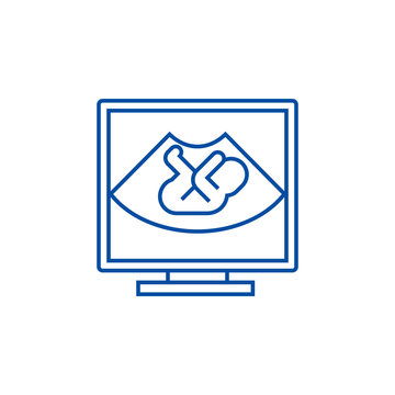recommend clip art: Ultrasound baby line concept icon. Ultrasound baby flat  vector website sign, outline symbol, illustration.