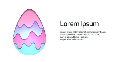 Horizontal greeting card with  of egg carving of paper with paint drops and shadow.  Place for text. Vector template for invitation, banner and your design.