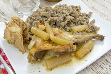 lapin aux salsifis et pâtes