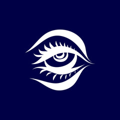 Illustration of Abstract Human Eye Icon. Isolated on Dark-blue Background. Sketch for Tattoo, Hipster T-shirt Design. Coloring Book for Adults