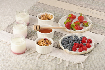 Series about granola, berry and greek yogurt suitable for a healthy breakfast, snack or dessert.