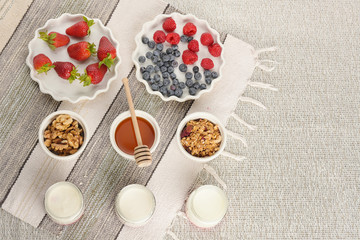 Series about granola, berry and greek yogurt suitable for a healthy breakfast, snack or dessert.