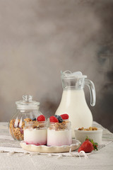Series about granola, berry and greek yogurt suitable for a healthy breakfast, snack or dessert.