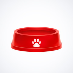 Empty red pet dog food bowl  dish isolated on white background, vector illustration