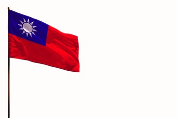 Fluttering Taiwan Province of China isolated flag on white background, mockup with the space for your content.
