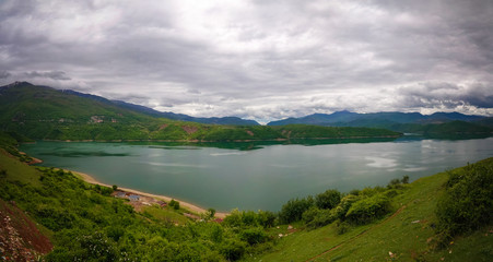 Aerial panoramic view to lake Debar, North Macedonia