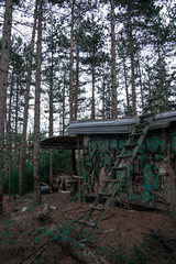 Abandoned hut of hunters in the forest