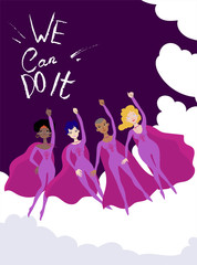 Feminist poster with four female superheroines vector