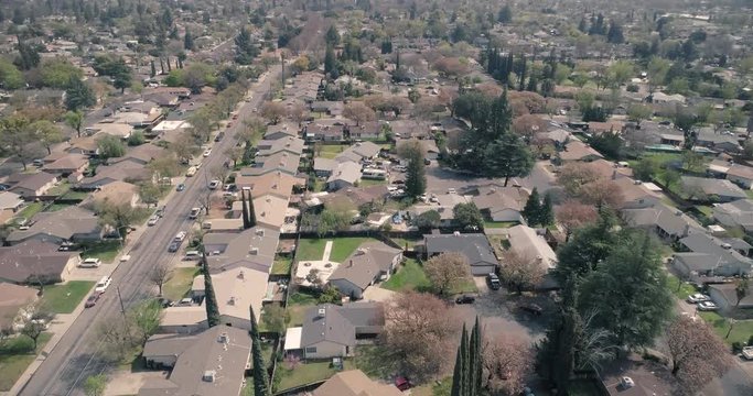 4K 59.94 FPS Drone footage filmed with dji Phantom 4 Pro V2 Above Modesto CA. Regular Neighborhood