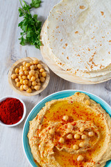 hummus on a white surface