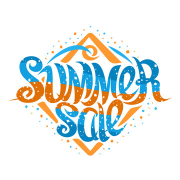 Vector lettering Summer Sale, banner with creative elegant calligraphy and abstract illustration of special decorative price tag, poster with brush calligraphic words summer sale on white background.