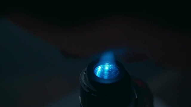 Futuristic optical instrument with eyes of scientist. Shot on RED