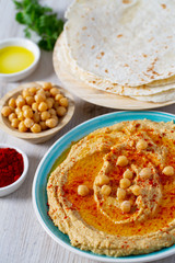 hummus on a white surface