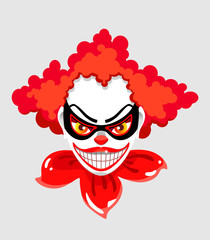 The cartoon face of the character Joker, as well as a creepy clown. Vector illustration on gray background