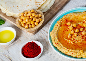 hummus on a white surface