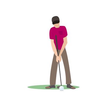 Golf player kicking ball isolate on white background