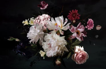 Poster Im Rahmen Schöne Gartenblumen. Blumenkarte. Jahrgang. © marinavorona