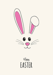 Happy Easter - greeting card with Easter bunny. Vector