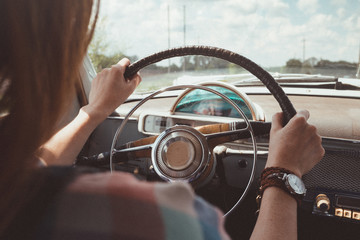 girl and retro car
