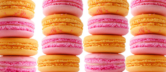 colorful macaroons on white background