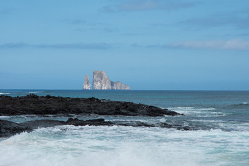 Fototapeta na wymiar View of Kicker Rock with sea in foreground Galapagos Islands Pacific Ocean Ecuador