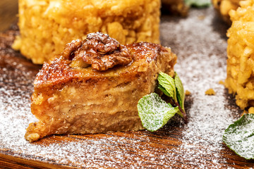 Traditional Arabic dessert baklava with honey and nuts.