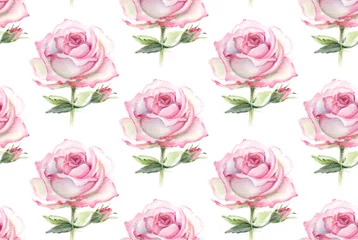 Muurstickers Rozen Naadloos patroon met roze aquarelrozen