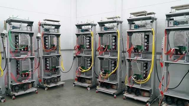 Test benches in the laboratory for the production of microprocessor-based protection and automation devices.