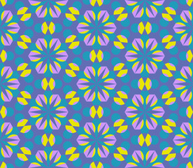 Kaleidoscope seamless pattern in Green, Yellow and Purple