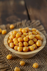 chickpeas on blue wooden surface