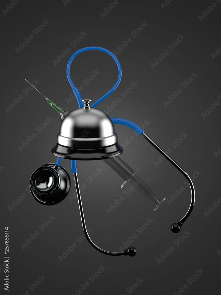 Poster hotel bell with stethoscope and syringe