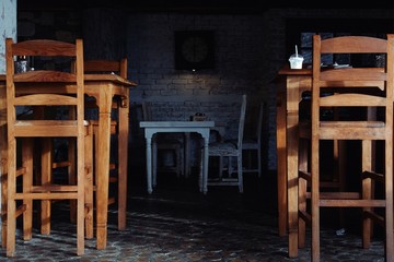 Fototapeta na wymiar Cafe with Wooden furniture 