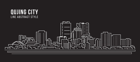 Cityscape Building Line art Vector Illustration design -  Qujing city