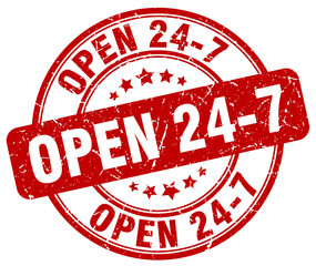 open 24 7 red grunge round vintage rubber stamp