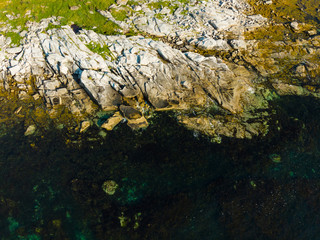 Aerial view. Water and rocks