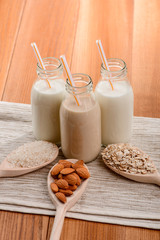 Vegan milk, rice, almonds, oat