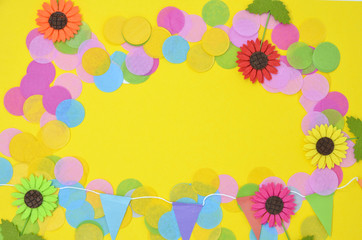  Yellow background with confetti. Party concept