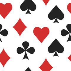 Seamless pattern, wallpaper, texture with playing card suits isolated on white background