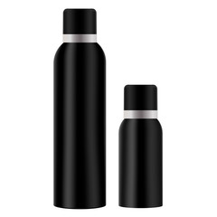 Air Spray Freshener Bottle. Cosmetic Tin Mockup. Vector Deodorant Aerosol with Cap. Antiperspirant Product. Refresher Packaging. Hairspray Aluminium Black Tube. Cylinder Pack.
