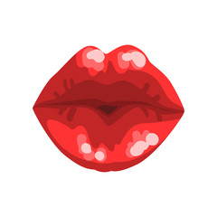 Red female glossy lips, sensual kiss symbol vector Illustration on a white background