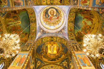 Fototapeta na wymiar Interior, church of Savior on the Spilled Blood. 1880s church with vibrant, lavish design - Saint Petersburg, Russia