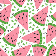 seamless cute melon fruit pattern vector illustration