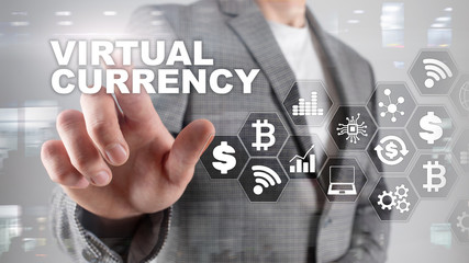 Virtual Currency Exchange, Investment concept. Currency symbols on a virtual screen. Financial Technology Background