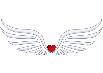 Obraz premium Red heart with angel wings