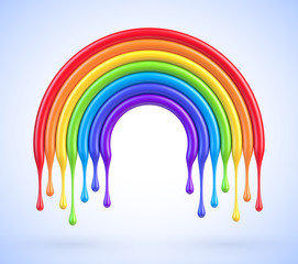 Colorful rainbow arch with dripping paint 3d vector illustration