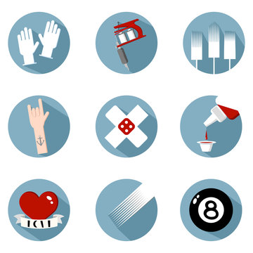 Tattoo Icons Flat Design Vector Set