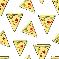 Pizza seamless pattern. Fast food background.