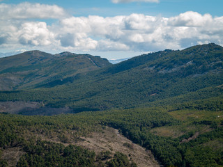 Fototapeta premium Aerial view of a mountain landscape from La Pena de Francia in La Alberca (Salamanca)
