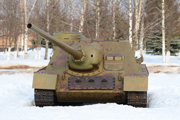 Old Tank on the snow, participated in the 2nd world war.